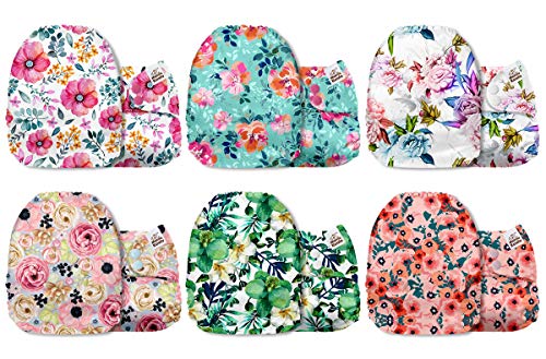 Mama Koala One Size Baby Washable Reusable Pocket Cloth Diapers, 6 Pack with 6 One Size Microfiber Inserts (Bloomin' Lovely)