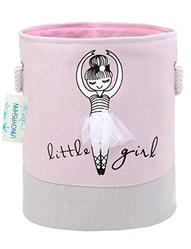 LANGYASHAN Laundry Basket Canvas Collapsible Organizer Storage Basket for Boys Girls Laundry Hamper Toy Bins Gift Baskets Bedroom Clothes Children Nursery (little girl)
