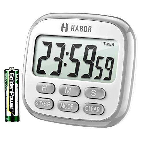 Habor Kitchen Timer, 24-Hours Digital Timer [Multifunctional] with Clock for Cooking, Loud Alarm & Strong Magnet, Count-Up & Count Down for Kitchen Baking Sports Games Office Study (Battery Included)
