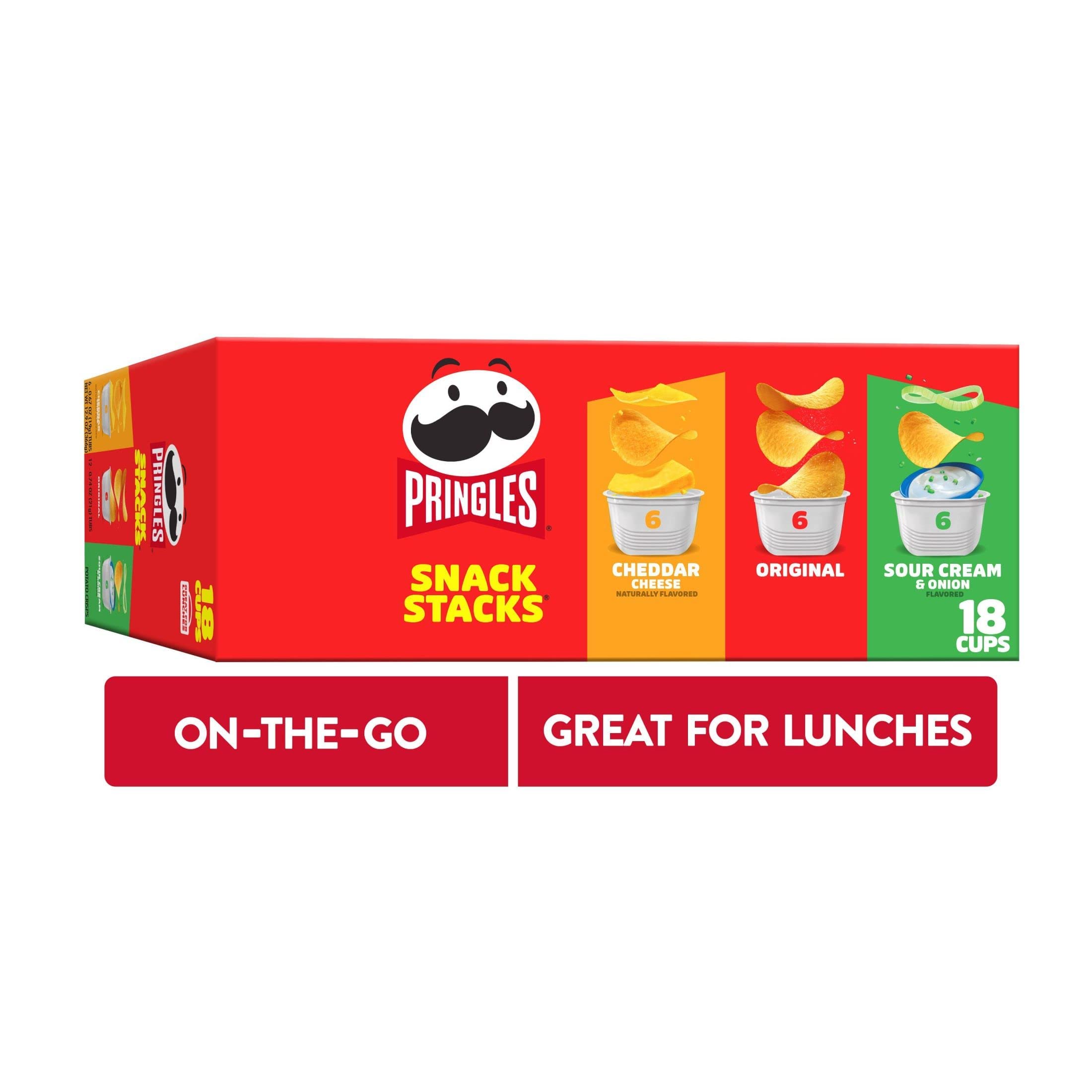 Book Cover Pringles Potato Crisps Chips, Lunch Snacks, Office and Kids Snacks, Snack Stacks, Variety Pack, 12.9oz Box (18 Cups) 3 Flavors 18 Count (Pack of 1)