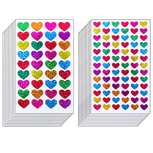 Book Cover Resinta 60 Sheets Glitter Heart Stickers Valentine's Day Love Decorative Sticker for Scrapbooking or Embellishment (Colorful Heart)