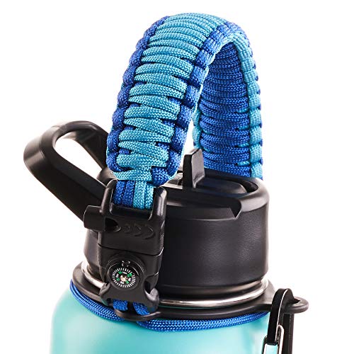 Book Cover WaterFit Paracord Handle for Hydro Flask Wide Mouth Water Bottle - Improved Design Survival Strap Cord for Hydroflask with Safety Ring and Carabiner - Fits 12oz - 64oz Sports Water Bottle