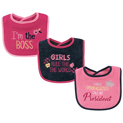 Book Cover Luvable Friends Basic Drooler 3 Piece Bib Set, Girls Rule, One Size