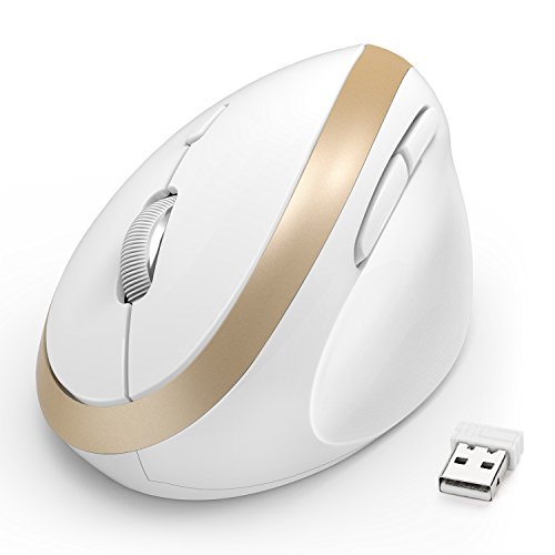 Book Cover Wireless Vertical Mouse, Jelly Comb Wireless Mouse 2.4G High Precision Ergonomic Optical Mice ã€ for Small Hands ã€‘ (White and Gold)