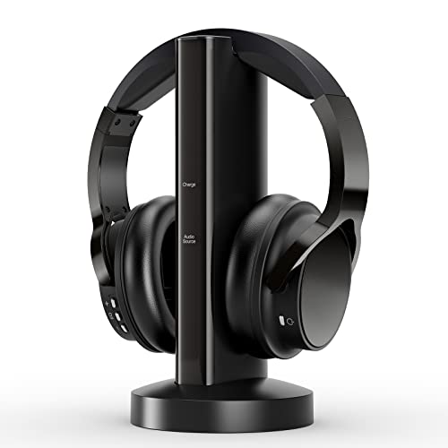 Rybozen Wireless TV Headphones 2.0 Over Ear Cordless Headphone with RF Transmitter - with Electronic Volume Control 20 Hour Rechargeable Battery and Charging Dock for TV MP3 iPods and Smartphones