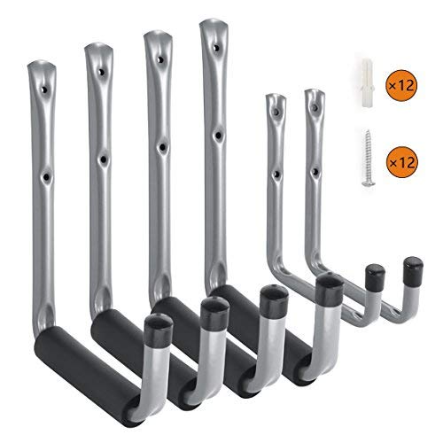 Heavy Duty Arm Garage Storage/Utility Hooks with EVA Protector by Ihometech, Wall Mount Garage Hangers & Organizer for Ladder,Tools and Chair Hose | (6 Pack - Gray)