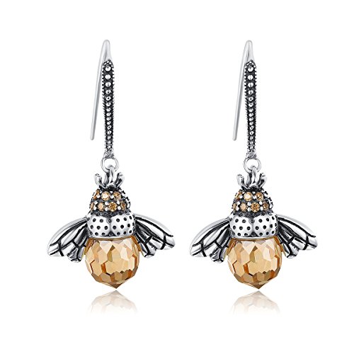 WOSTU Crystal Drop Earrings Sterling Silver CZ Queen Bee Dangle Earrings Hypoallergenic Fashion Earrings