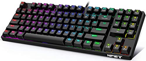 Book Cover NPET K80 TKL Tenkeyless Gaming Keyboard, Ultra-Portable Compact Mechanical Keyboard with RGB Backlit, Linear and Quiet Mechanical Red Switch, 80% Keyboard for Windows, Gaming PC (89 Keys, Black)