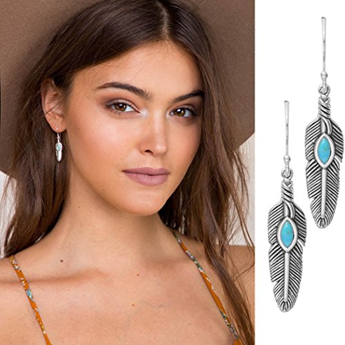 Metisee Bohemia Turquoise Earrings personality Feather Earrings for women and girls.