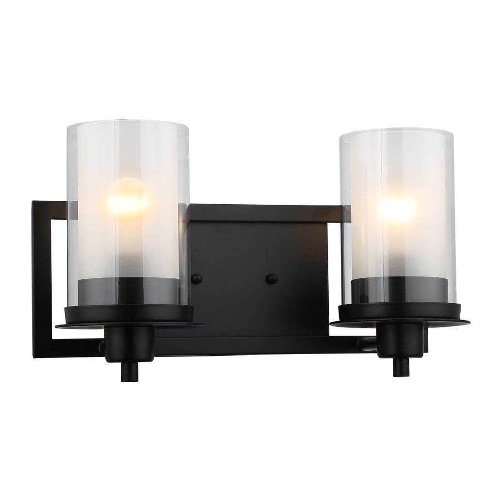 Book Cover Designers Impressions Juno Matte Black 2 Light Wall Sconce/Bathroom Fixture with Clear and Frosted Glass: 73483