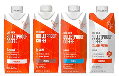 Bulletproof Cold Brew Coffee, Keto Friendly with Brain Octane C8 MCT Oil and Grass Fed Butter, Sugar Free, Variety, 4 Pack