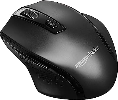 Book Cover Amazon Basics Ergonomic Wireless PC Mouse - DPI adjustable - Black