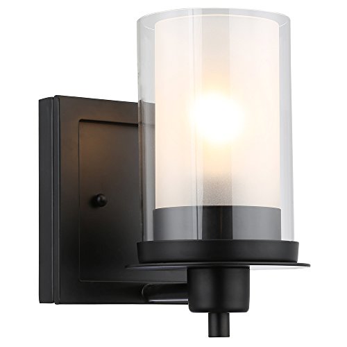 Book Cover Designers Impressions Juno Matte Black 1 Light Wall Sconce / Bathroom Fixture with Clear and Frosted Glass: 73482
