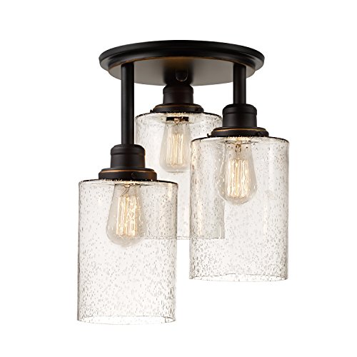 Globe Electric 65904 3-Light Semi-Flush Mount Ceiling Light, Oil-Rubbed Bronze, Seeded Glass Shades, Kitchen, Lights, Bathroom, Home Essentials, Bedroom, Closet Light, Lighting Fixtures