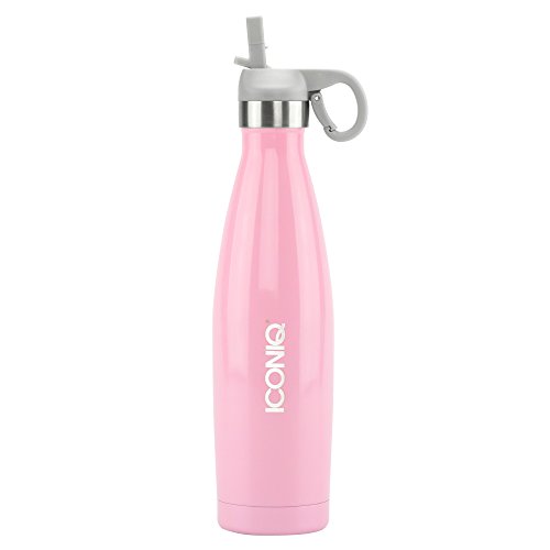 Book Cover ICONIQ Stainless Steel Vacuum Insulated Water Bottle with Pop Up Straw Cap, 17 Ounce (Pink/Gray)