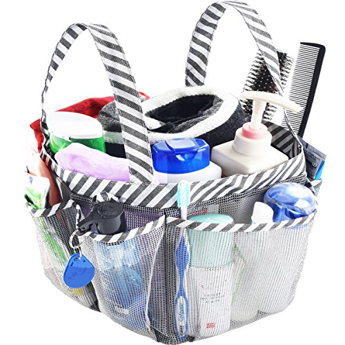 Book Cover Haundry Mesh Shower Caddy Tote,Portable College Dorm Bathroom Toteï¼ŒQuick Hold for Camp Gymï¼Œ8 Basket Pockets with Key Hook and 2 Oxford Handles Gray