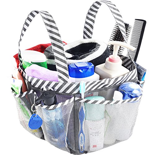 Haundry Mesh Shower Caddy Tote,Portable College Dorm Bathroom Toteï¼ŒQuick Hold for Camp Gymï¼Œ8 Basket Pockets with Key Hook and 2 Oxford Handles Gray