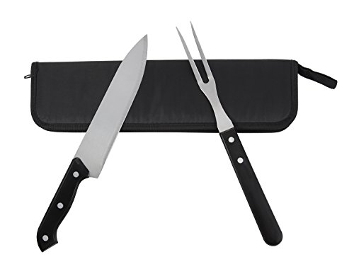 grilljoy 2-Piece Cutlery Carving Set- Premium Stainless Steel Kitchen Carving Knife & Fork Set with Zipper Store Bag,Black