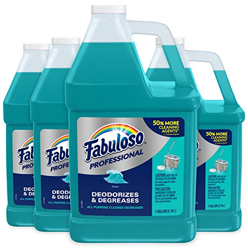 FABULOSO Professional All Purpose Cleaner & Degreaser, Ocean Cool, Concentrated Formula, Bathroom Cleaner, Toilet Cleaner, Floor Cleaner, Shower Cleaner, Glass Cleaner 1 Gallon (Pack of 4) (US05252A)