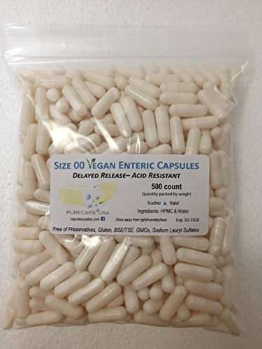 Book Cover PurecapsUSA - 500 Size 00 Fillable White Empty Vegan Acid-Resistant (Enteric) Capsules