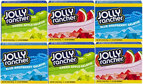 Jolly Rancher Gelatin: Green Apple, Watermelon, Blue Raspberry, Case of 6 Bundle (Original Version)