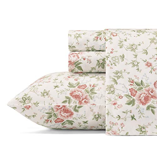 Book Cover Laura Ashley Home - Sateen Collection - Sheet Set - 100% Cotton, Silky Smooth & Luminous Sheen, Wrinkle-Resistant Bedding, Queen, Lilian