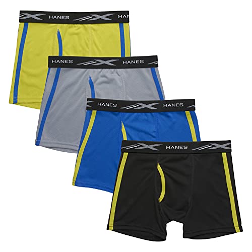 Book Cover Hanes Boys' X-Temp Breathable Mesh Boxer Brief 4-Pack, Assorted, Large