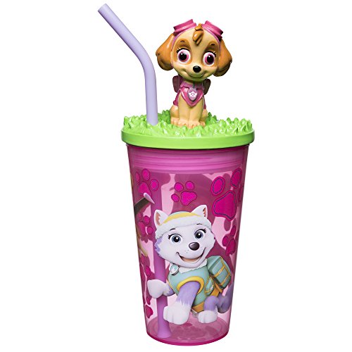 Book Cover Zak Designs 15oz Paw Patrol Girl Funtastic Tumbler With Straw And Unique 3D Character On Lid - Sculpted Design Stands Out, Screw-on Lid With Durable Straw Keeps Liquids In, Paw Patrol Girl F
