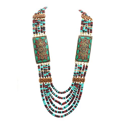 Zephyrr Fashion Multi Strand Wooden Beaded Necklace Tibetan Handmade Jewellery for Girls and Women