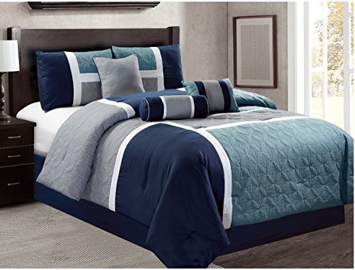Book Cover 7 Piece Luxury Bed in Bag Comforter Set - Closeout (King, Navy)