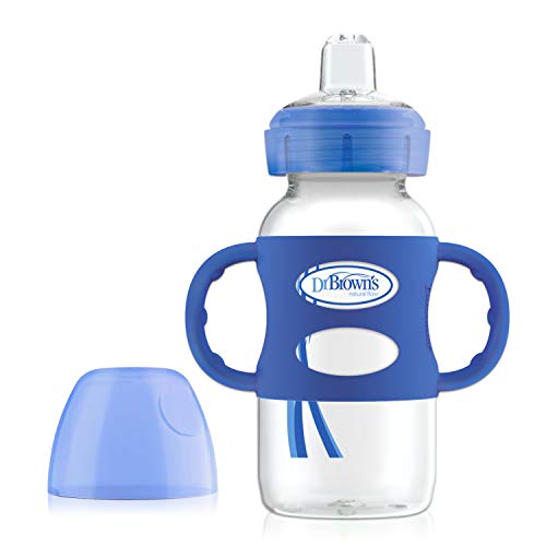 Dr. Brown's Options Wide-Neck Sippy Spout Baby Bottle with Silicone Handle, Blue, 9 Ounce
