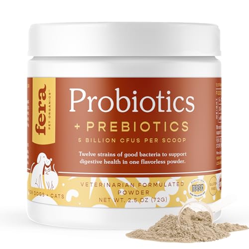 FERA Probiotics for Dogs and Cats - USDA Organic Certified - Advanced Max-Strength Vet Formulated - All Natural Probiotics Powder - Made in The USA - 5 Billion CFUs Per Scoop (Packaging May Vary)