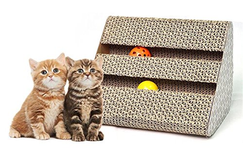 Old Tjikko Cat Scratch Pad,Scratcher with Catnip,Scratching Posts,Cat Toy Scratch Board Lounge with Bell-Ball (11'' x 9.4'' x 7'')