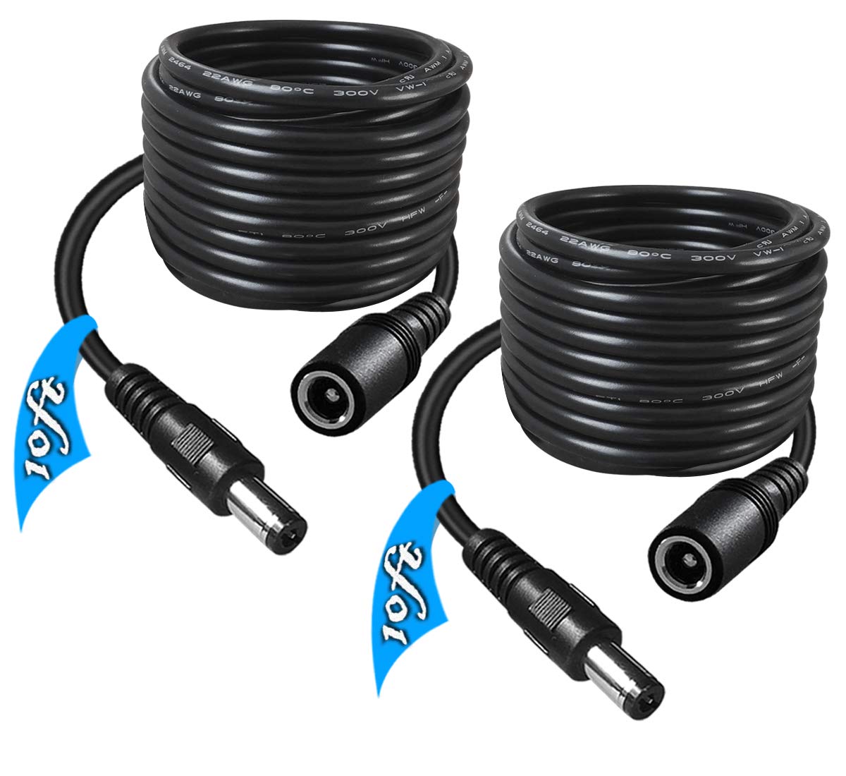 SIOCEN 2-Pack 10FT DC Power Extension Cable,5.5mm x 2.1mm Extension Cord,12v Extension Cord for Security Camera CCTV IP,Router,LED Strip,5V 9V 24V 12 Volt Male to Female Plug Supply Adapter Power Cord Black