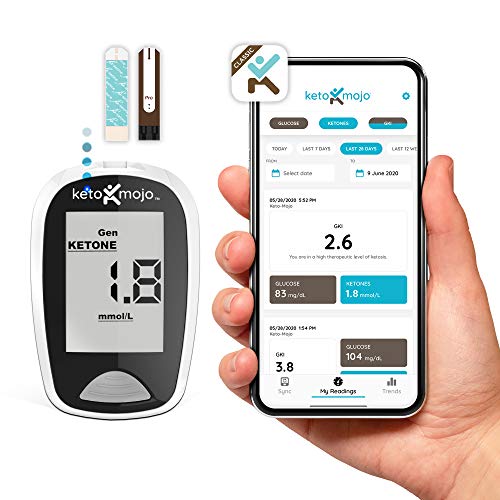 Book Cover KETO-MOJO Bluetooth Ketone & Glucose Blood Testing Kit + APP, 20 Test Strips (10 Each), 1 Meter, 10 Lancets, 1 Lancing Device, Monitor Your Ketosis & Ketogenic Diet