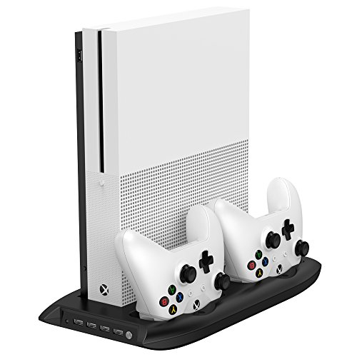 Book Cover Puroma Vertical Stand Cooling Fan with Dual Controller Charging Station and 4 Ports USB Hub for Microsoft Xbox One S