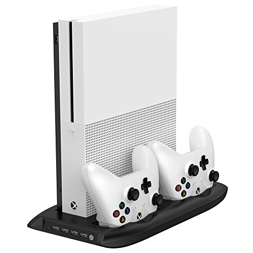 Puroma Vertical Stand Cooling Fan with Dual Controller Charging Station and 4 Ports USB Hub for Microsoft Xbox One S
