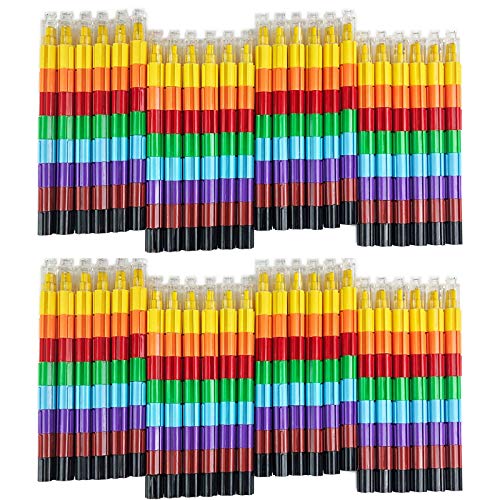 Huji Stacking Buildable 8 Colors Crayons Set, Connect Stack and Build Crayons Sideways and Up, Favorite Toys Kids Party Favors Safe Non-Toxic, Easy to Hold (Building-Blocks, 48)