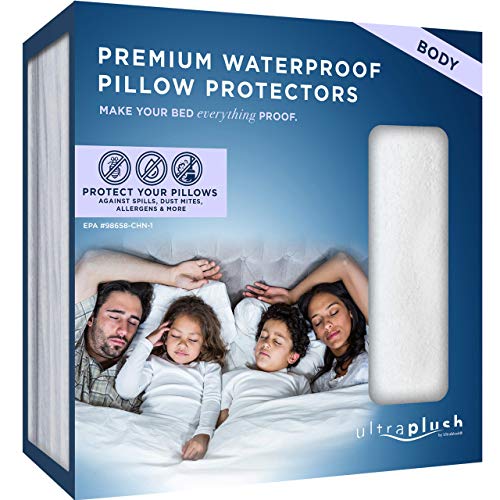 Book Cover UltraPlush Premium Waterproof Pillow Protector - Hypoallergenic & Bed Bug Proof Zippered Pillow Case - 1 pack - Super Soft & Quiet (Body Size 20