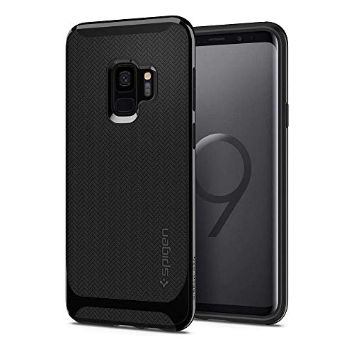 Spigen Galaxy S9 Case [Neo Hybrid] Flexible Herringbone Pattern Protection Reinforced Hard Bumper Frame Galaxy S9 Cover - 592CS22855 [Shiny Black]