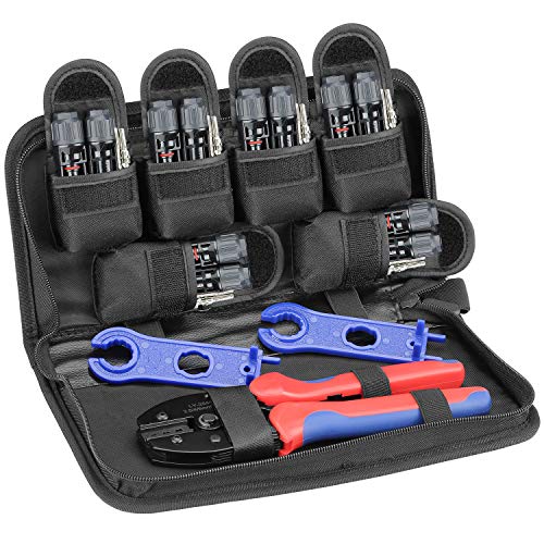 BougeRV MC3 MC4 Solar Crimping Tools for 2.5/4.0/6.0mm² Solar Panel PV Cable + 6pcs MC4 Male Female Solar Panel Cable Connector + 1 Pair Solar MC4 Connector Assembly Tool Spanner Wrench Tool Kit