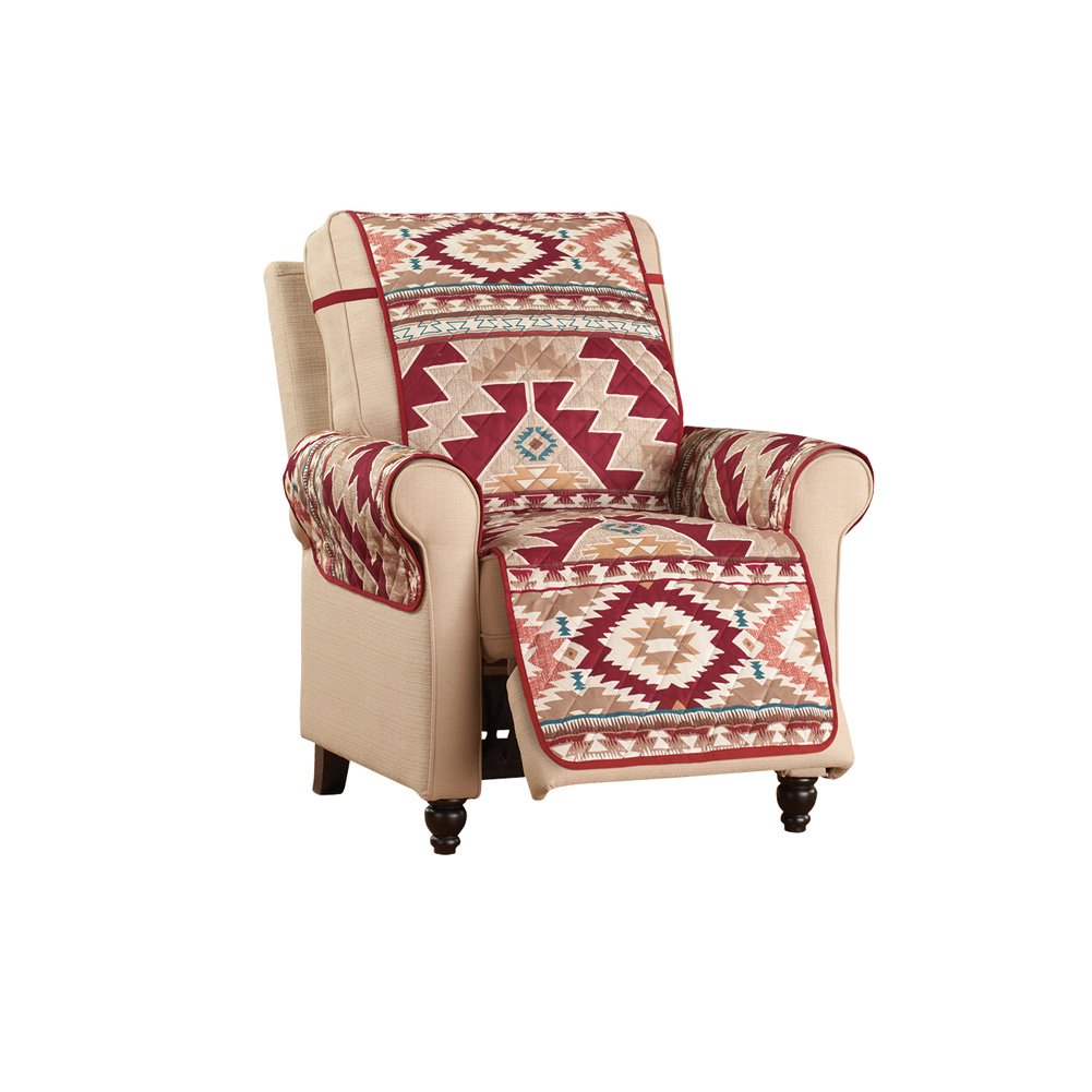 Collections Etc Aztec Southwest Patterned Furniture Cover with Bold Aztec Design and Solid Burgundy Reverse, Recliner