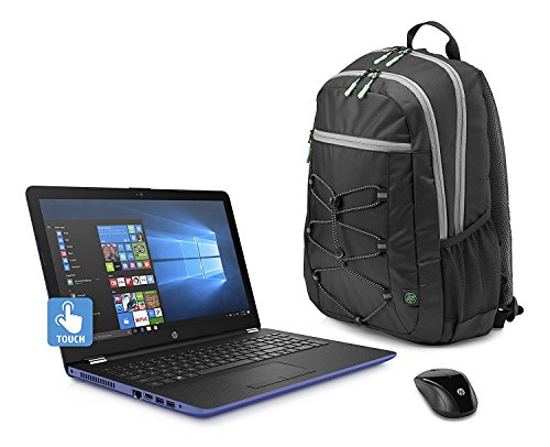 2018 HP Marine Blue Laptop Bundle, 15.6" HD Touchsceen AMD Quad-Core A12-9720P APU 3.6 GHz 8GB RAM 1TB HDD Radeon R7 DVD Windows 10, Wireless Mouse and Backpack