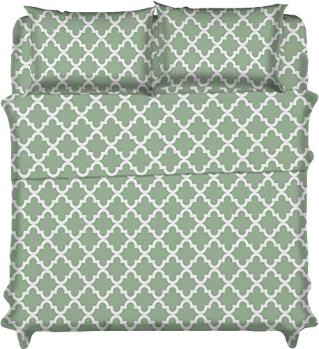Lux Decor Collection Bed Sheet Set - Brushed Microfiber 1800 Thread Count Bedding - Wrinkle, Stain & Fade Resistant - Deep Pocket Queen Size Sheets Set - 4 PC (Queen, Quatrefoil Sage)