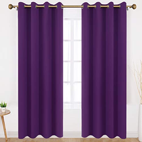 Book Cover HOMEIDEAS Blackout Curtains for Bedroom 52 X 84 Inch Long 2 Panels Set Purple Room Darkening Curtains/Drapes, Soundproof Thermal Grommet Window Curtains for Living Room