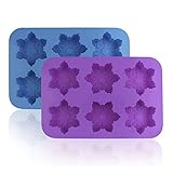 Silicone Snowflake Molds, FineGood 2 Pack Cake Pans Cookie Trays Handmade Soap Making Moulds, Also for Chocolate Pudding Jelly Muffin Cups Kitchen Baking Decoration, 6-Cavity - Blue, Purple