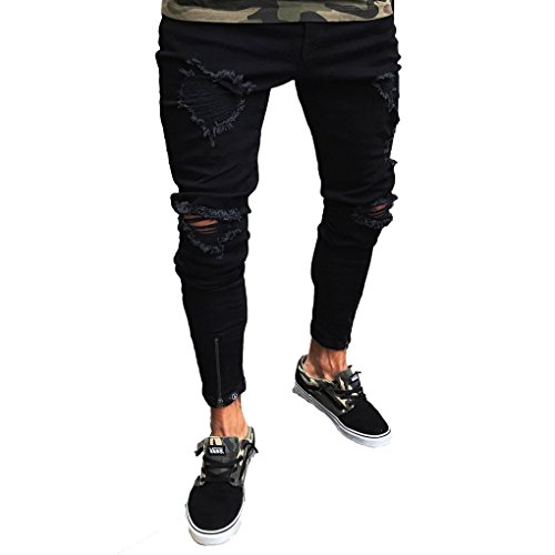 Tomblin Men's Ripped Skinny Distressed Destroyed Straight Fit Zipper Jeans with Holes