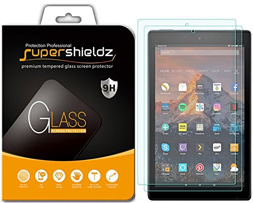 Book Cover (2 Pack) Supershieldz Designed for Fire HD 10 Tablet 10.1 inch (9th and 7th Generation, 2019 and 2017 Release) Tempered Glass Screen Protector, Anti Scratch, Bubble Free