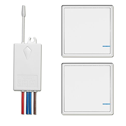 Wireless Switch and Receiver Kit,Dual Control Push-button Waterproof Remote Switch for Patio Lights Outdoor (2 switches 1 receiver kit)