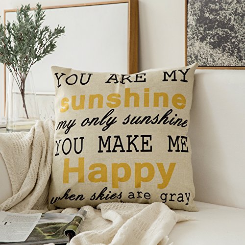 Book Cover MIULEE You are My Sunshine&You Make Me Happy Cotton Linen Decorative Throw Pillow Case Cushion Cover Pillowcase for Sofa Bed Car 18 x 18 Inch 45 x 45 cm